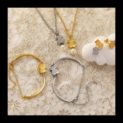 Bear Bracelet Stud Earrings Necklace Set,