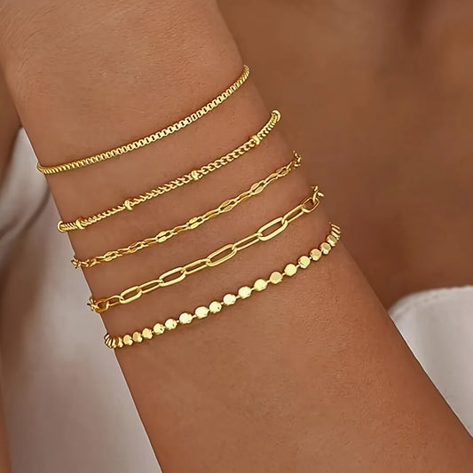 5-piece minimalist metal chain bracelet