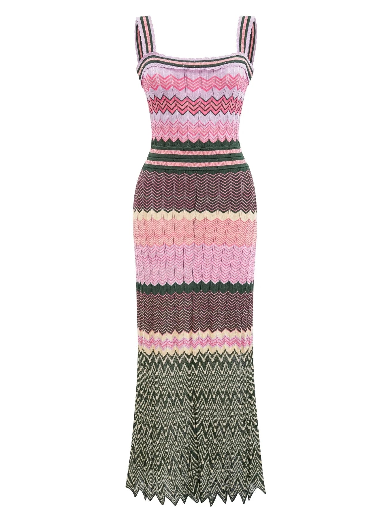 Zigzag Knit Straps Long Maxi Dress