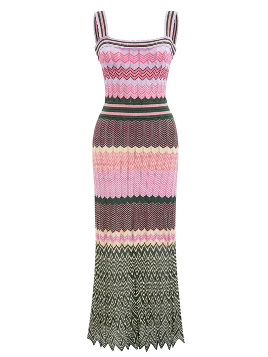Zigzag Knit Straps Long Maxi Dress
