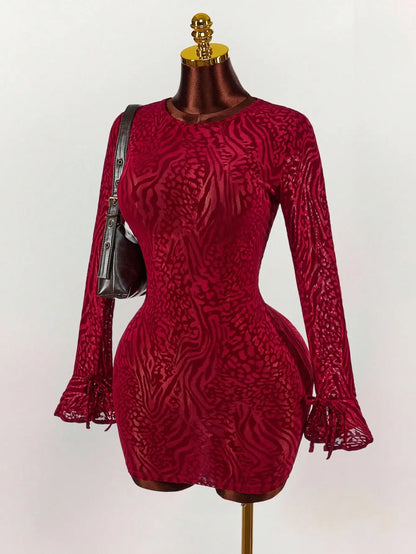 Sequin Elegant Mini Dress, Leopard Print