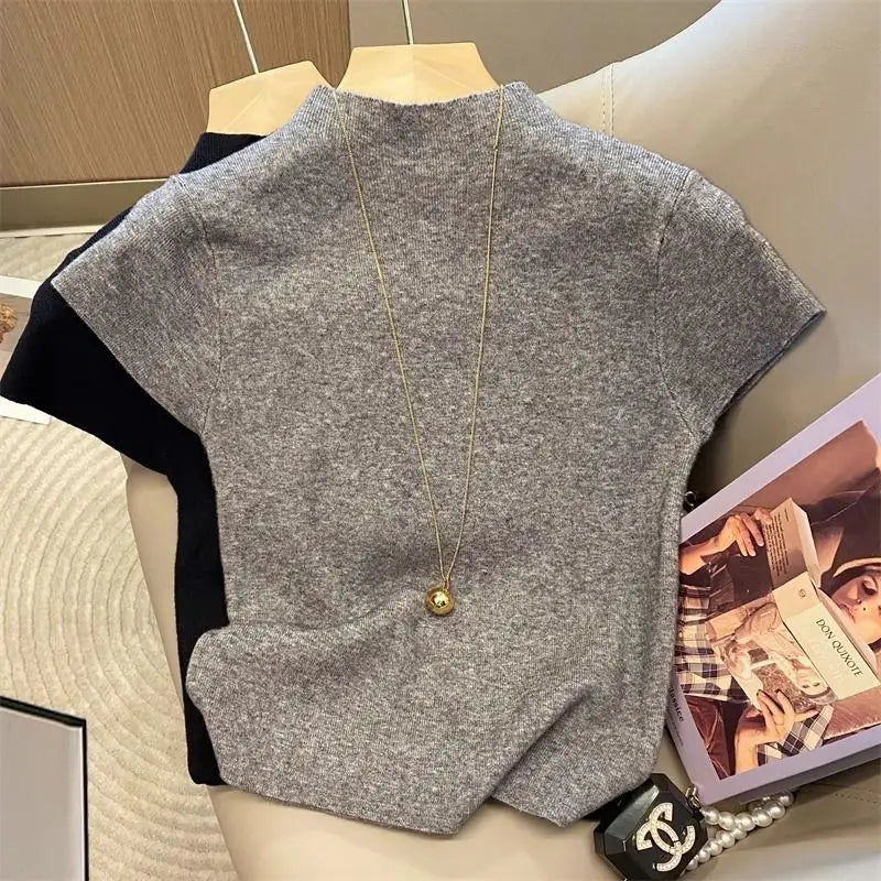 Turtleneck Solid Thin Pullover Knitted Sweater