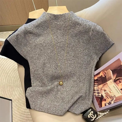 Turtleneck Solid Thin Pullover Knitted Sweater