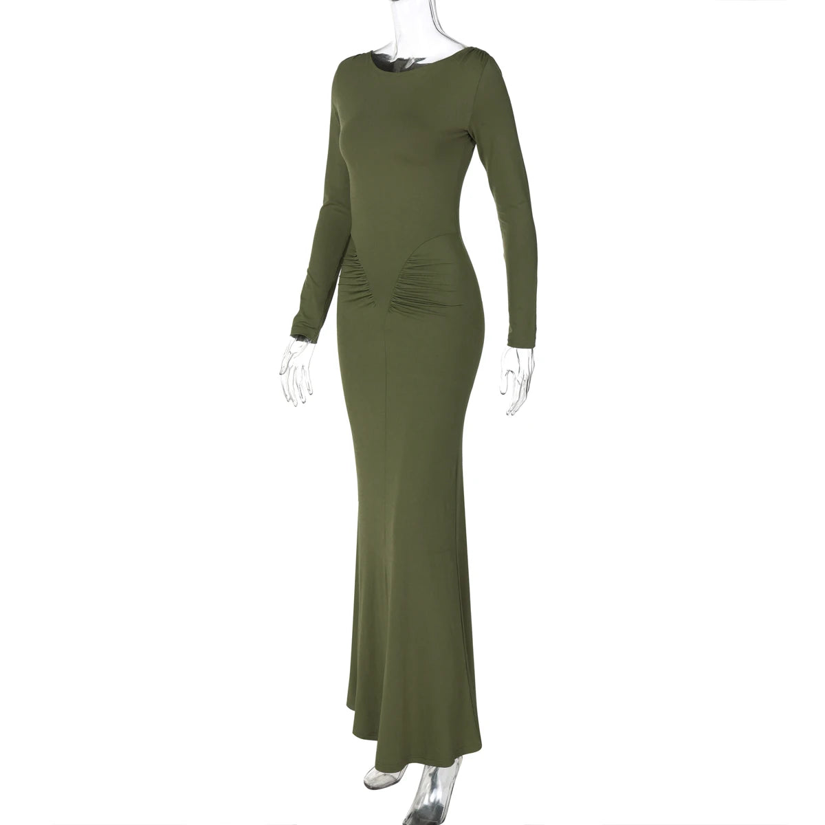 Long Sleeve Draped Sexy Bodycon Maxi Dress