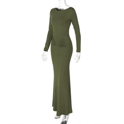 Long Sleeve Draped Sexy Bodycon Maxi Dress