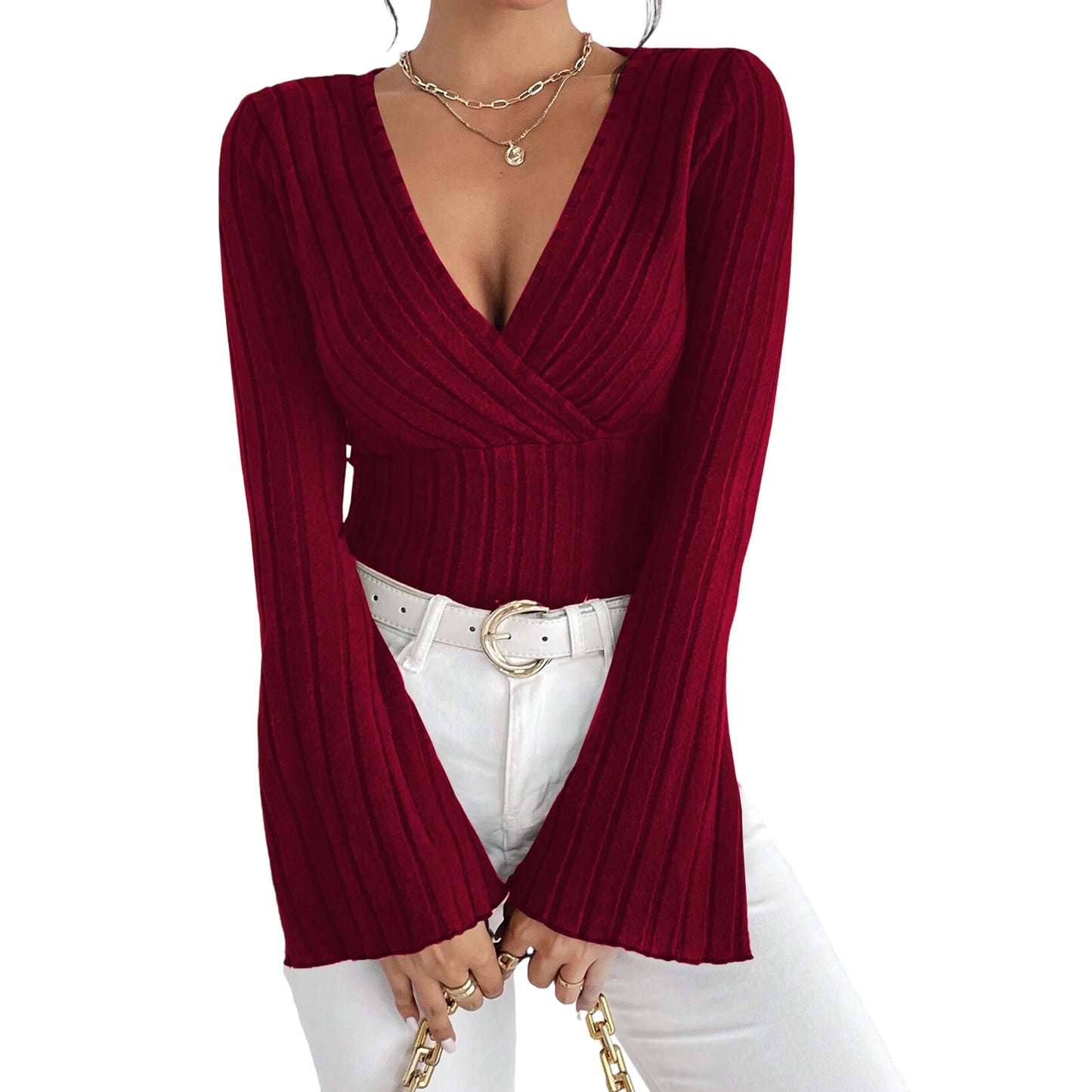 Stylish Women s  Fit Deep V Neck Blouse
