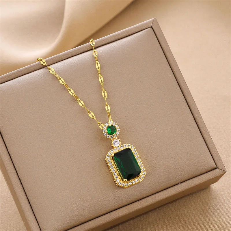 Green Zircon Crystal Pendant