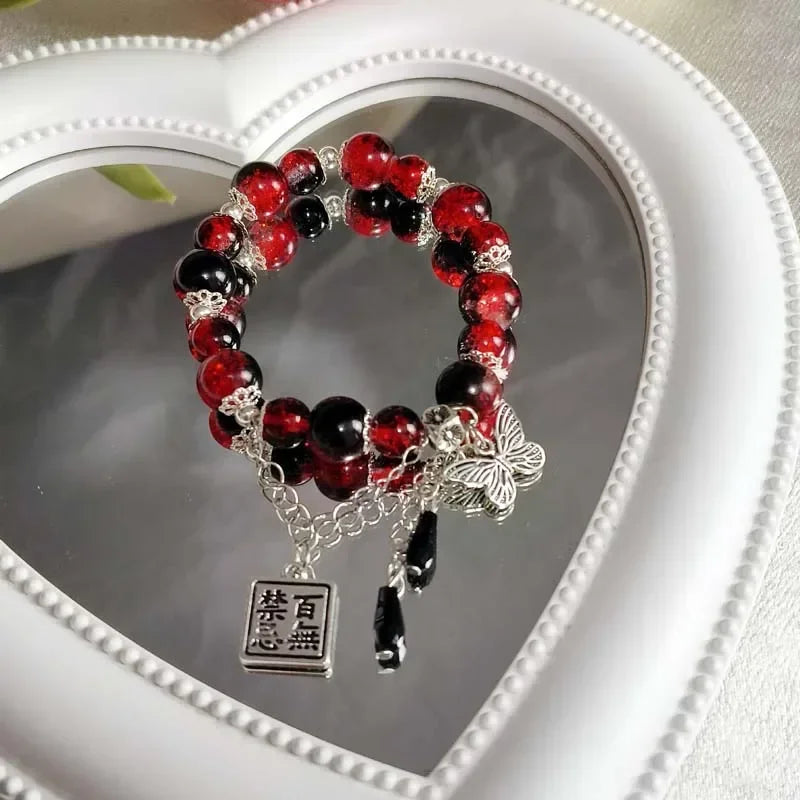 Trendy Red Beaded Chain Bracelet