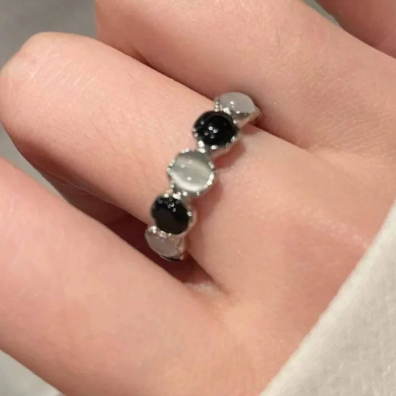 Black and White Cat's Eye Stone Ring
