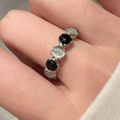 Black and White Cat's Eye Stone Ring