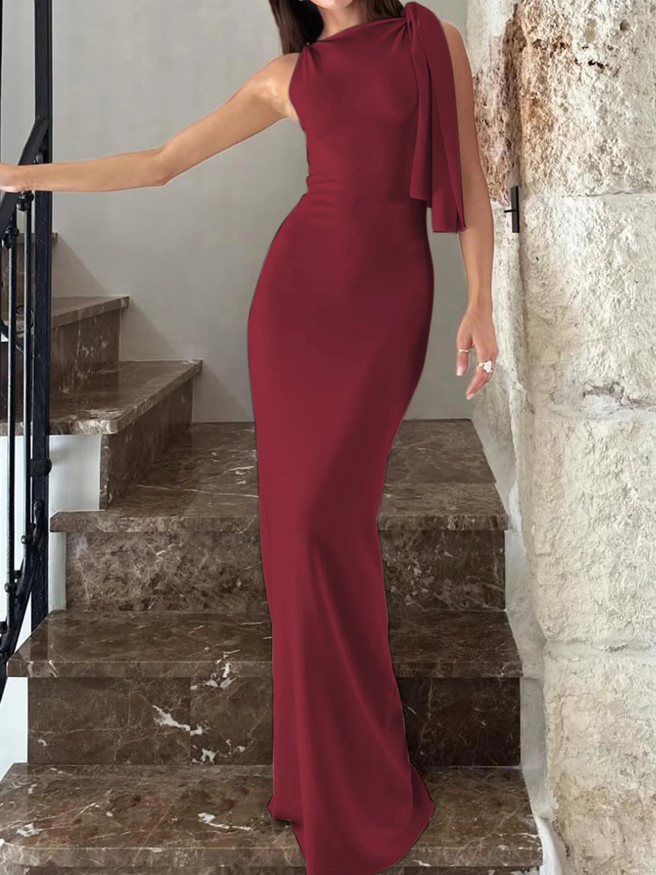 O Neck Sleeveless Patchwork Sexy Bodycon Maxi Dress