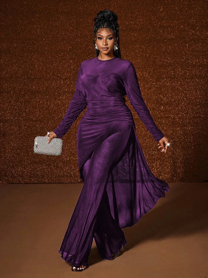 Plus Size Asymmetrical Mesh Maxi Dress