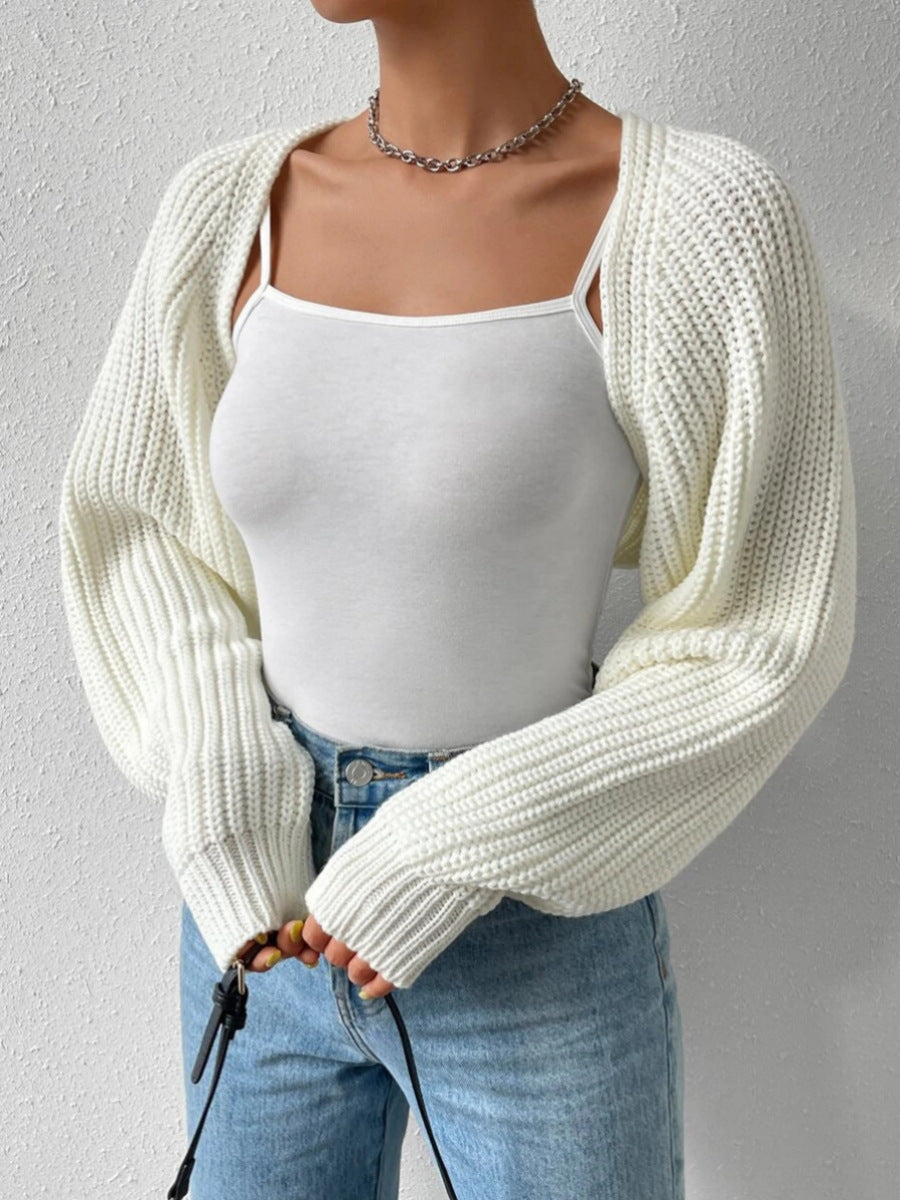 Open Front Cropped Cardigan Long Sleeve