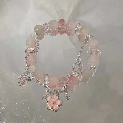 Crystal Flowers Butterfly Pendant Beaded Bracelet