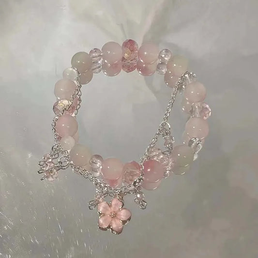 Crystal Flowers Butterfly Pendant Beaded Bracelet