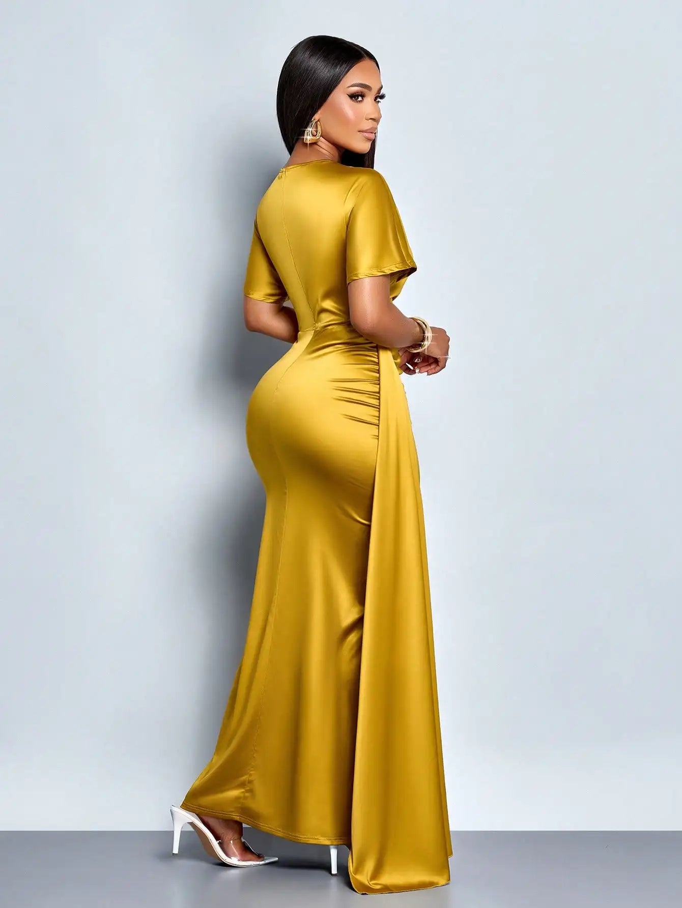 Elegant Gold Satin Maxi Dress