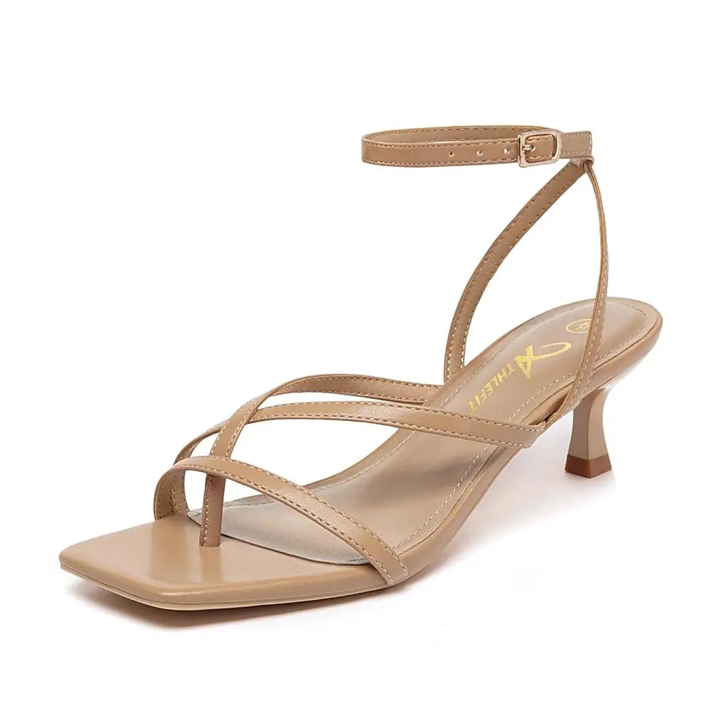 Strappy Kitten Heels Square Toe Sandals