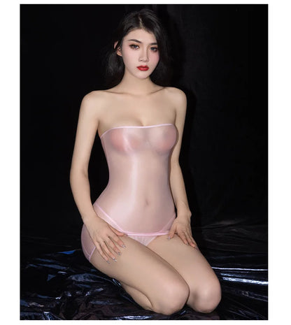 Sexy Oil Glossy Shin Sheer Micro Mini Dress