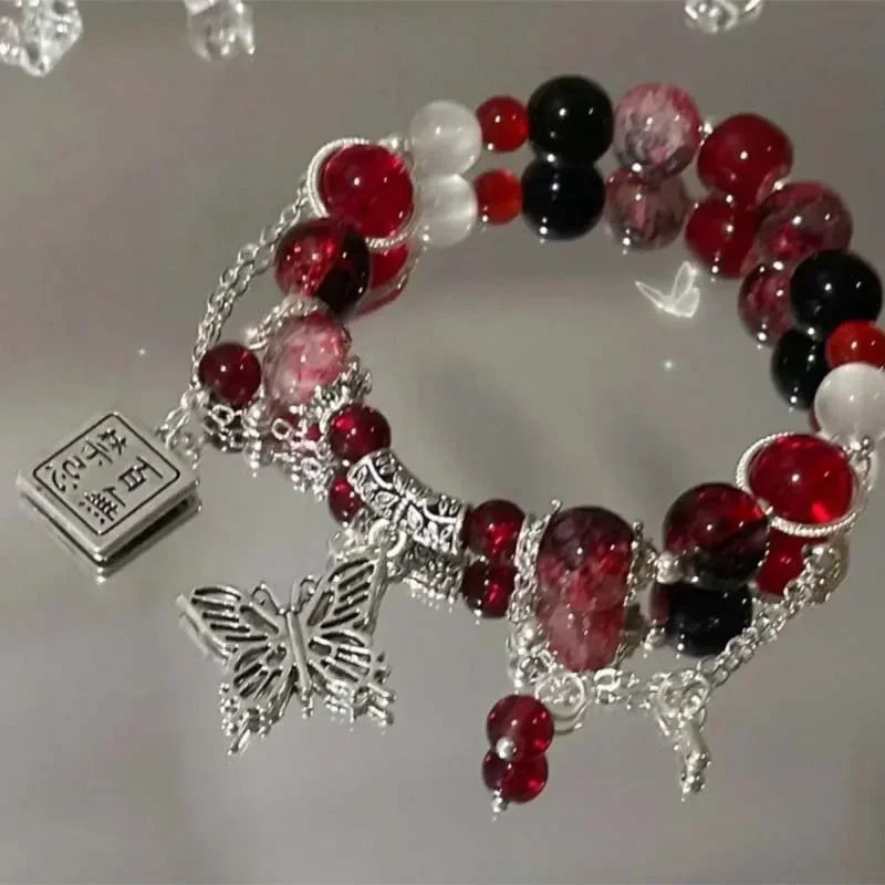 Trendy Red Beaded Chain Bracelet