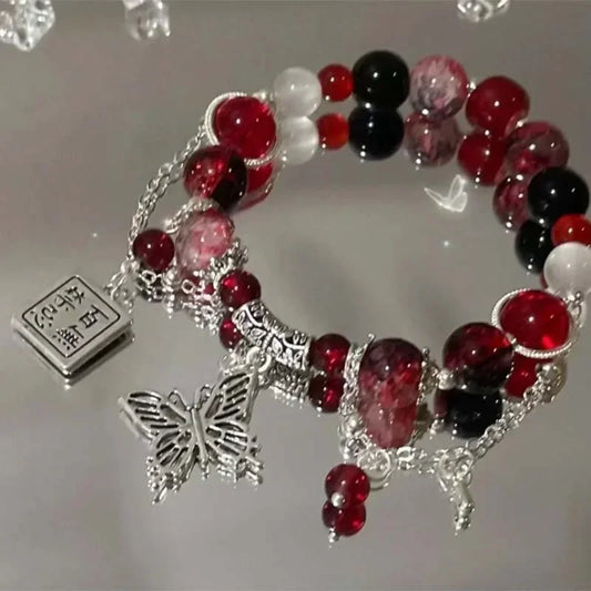 Trendy Red Beaded Chain Bracelet
