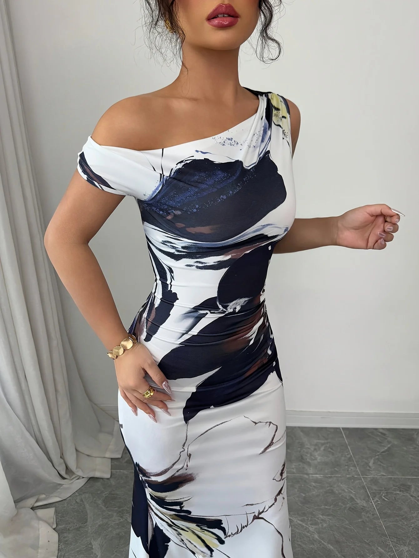 Elegant  Floral Print Asymmetrical Dress