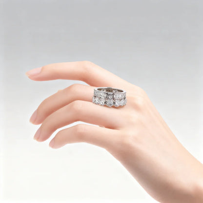 Sterling Silver Double-layer Diamond Saturn Ring