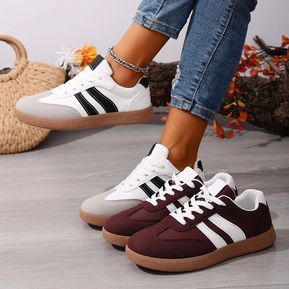 Women's Fashion Wine Red Flat Sneakers