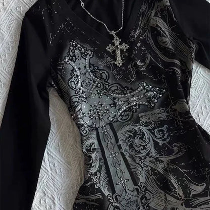 Vintage Punk T-Shirt Sexy  Gothic Slim Top