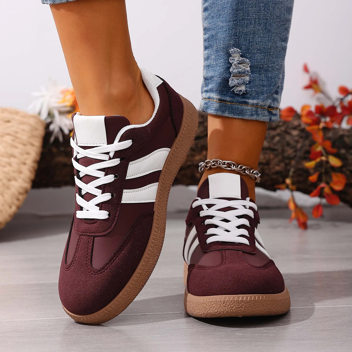 Women's Fashion Wine Red Flat Sneakers