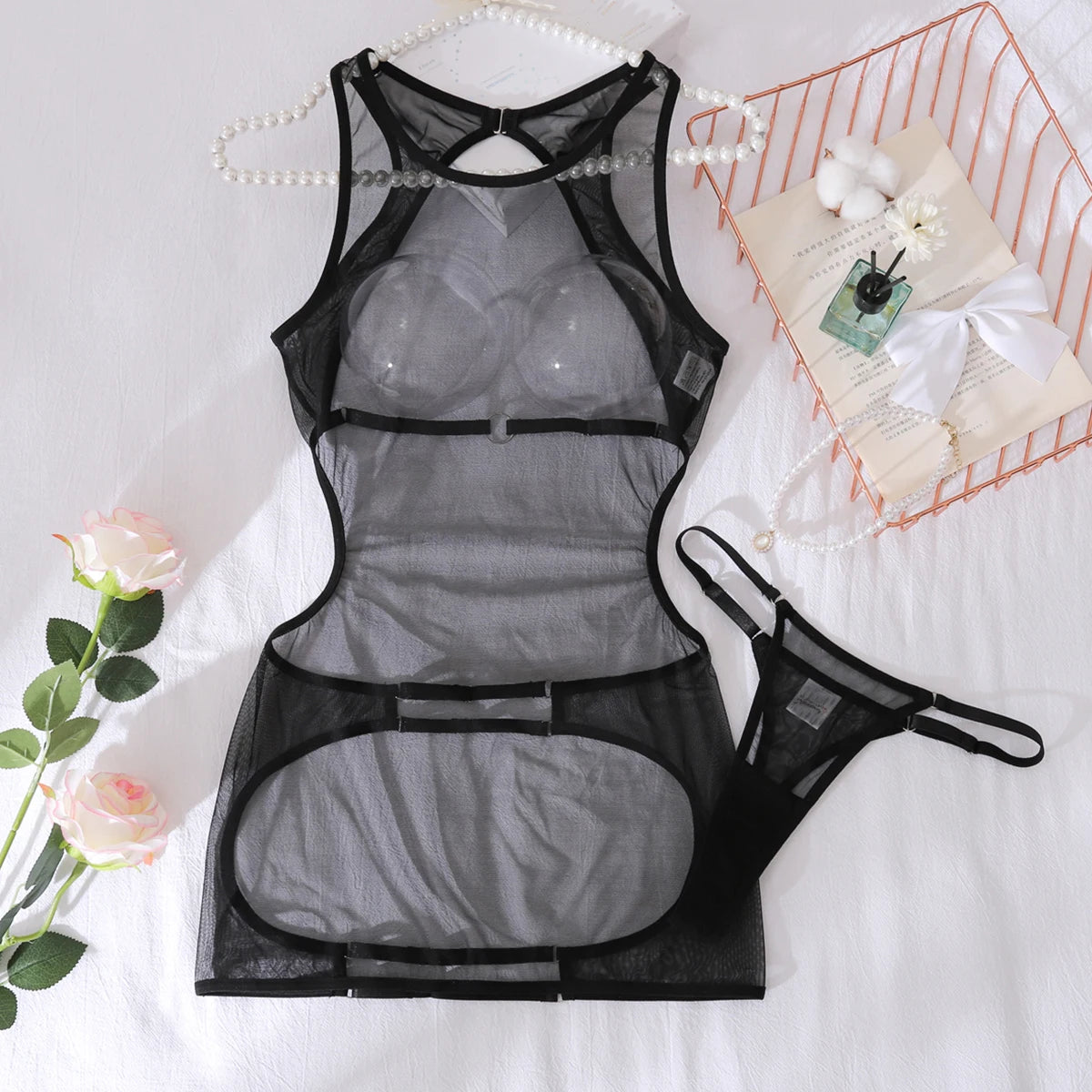 Women's Seductive Sheer Backless Tank Underwear Kit
