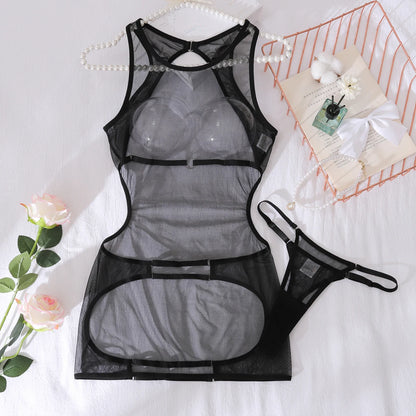 Women's Seductive Sheer Backless Tank Underwear Kit