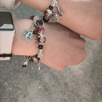 Trendy Red Beaded Chain Bracelet