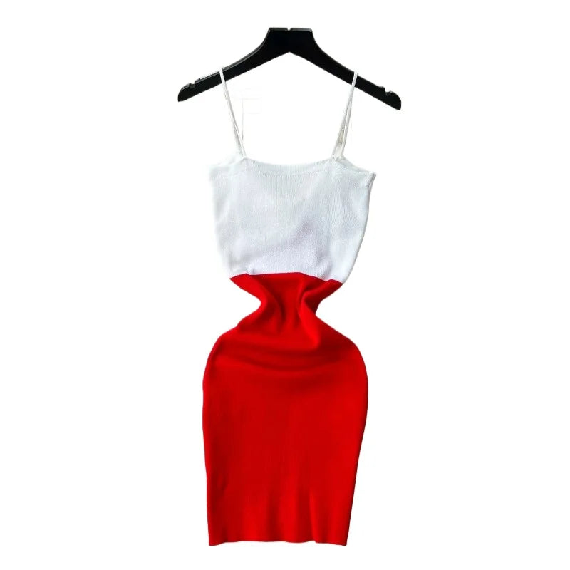 Color Block Spaghetti Strap V-Neck Twist Sundress