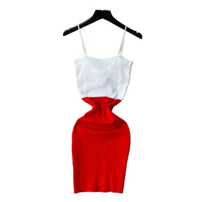 Color Block Spaghetti Strap V-Neck Twist Sundress