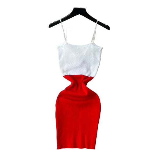 Color Block Spaghetti Strap V-Neck Twist Sundress