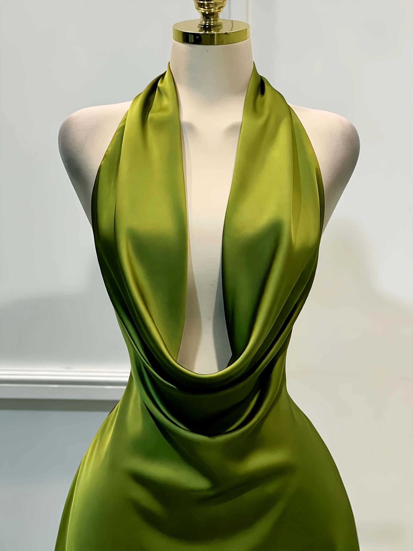 Elegant Satin, Open Back Fitted Midi Dress,