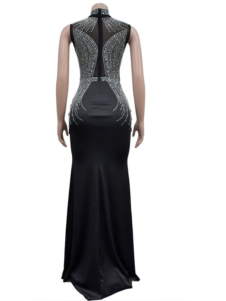 Beyprern Women's Black Mesh Bust Rhinestones