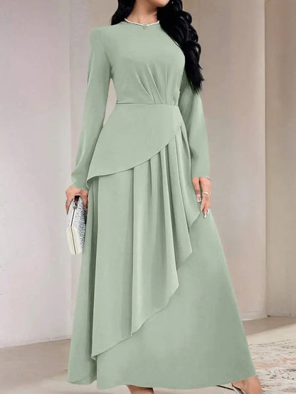 Sage Green Round Neck Long Sleeve Dress