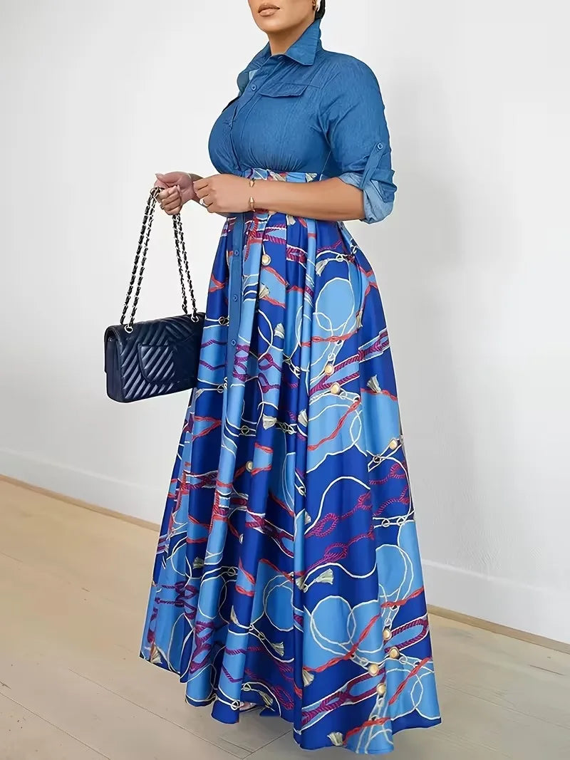 Women's Paisley Print Patchwork Dress