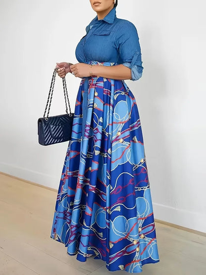 Women's Paisley Print Patchwork Dress