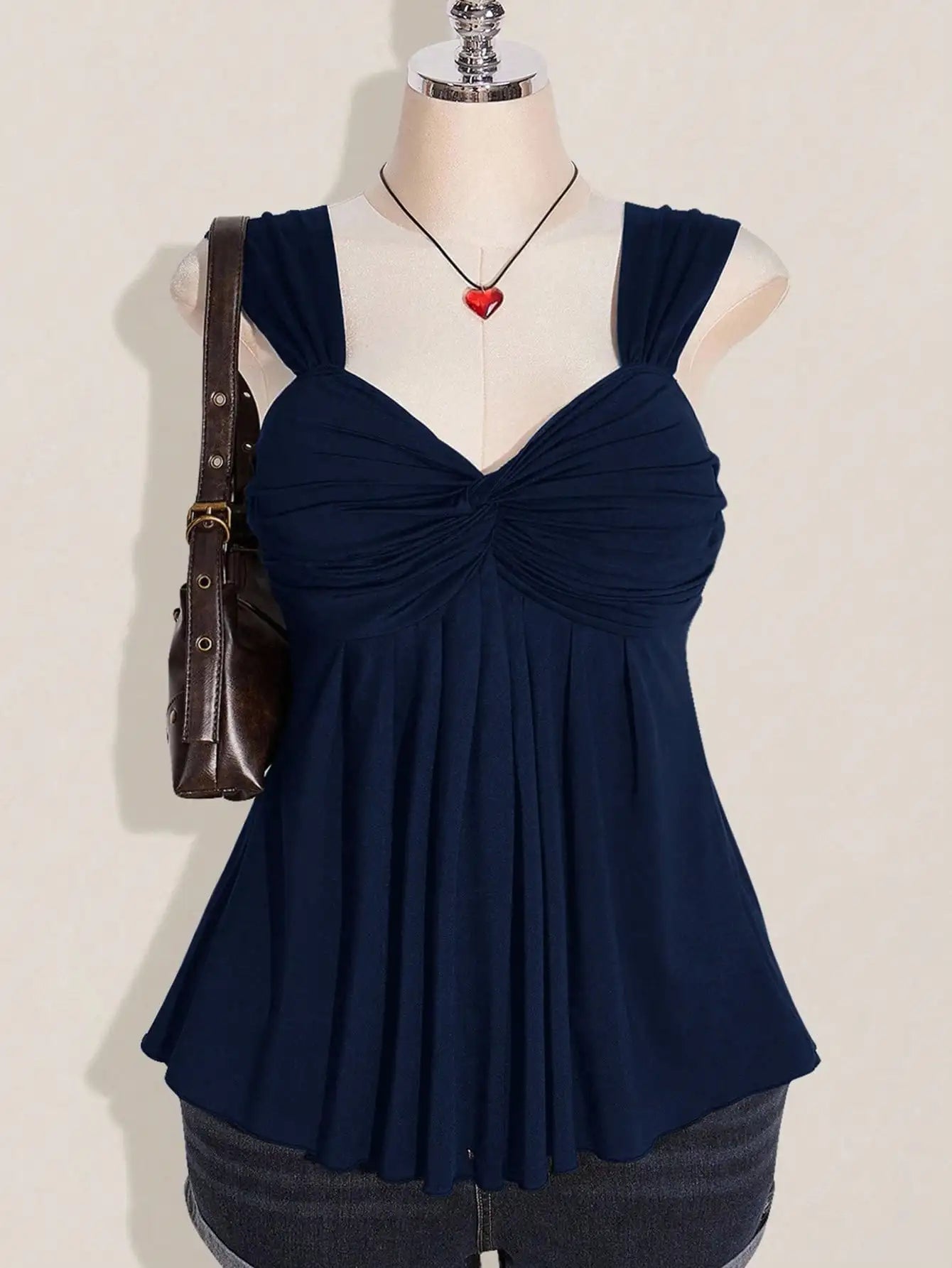 Wine Red Twist Front Sleeveless Babydoll Top,