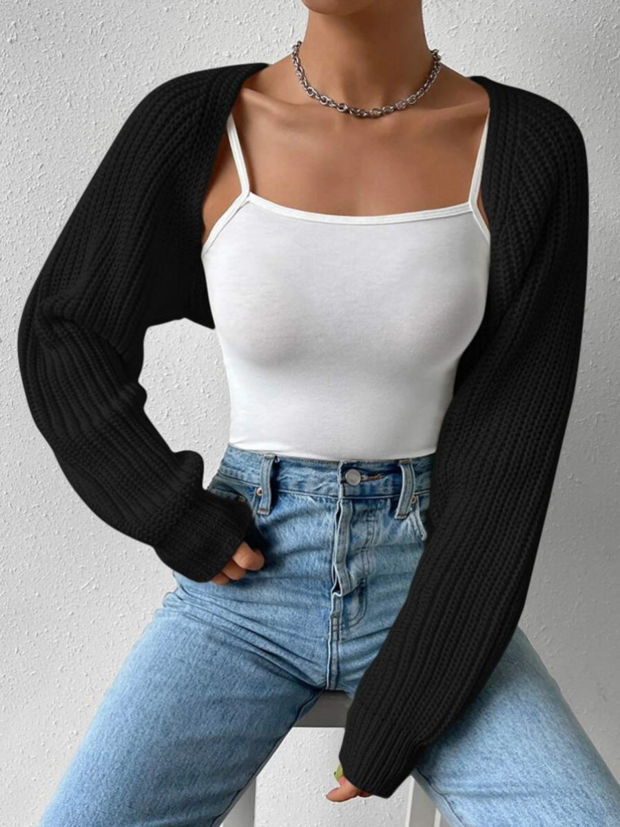 Open Front Cropped Cardigan Long Sleeve