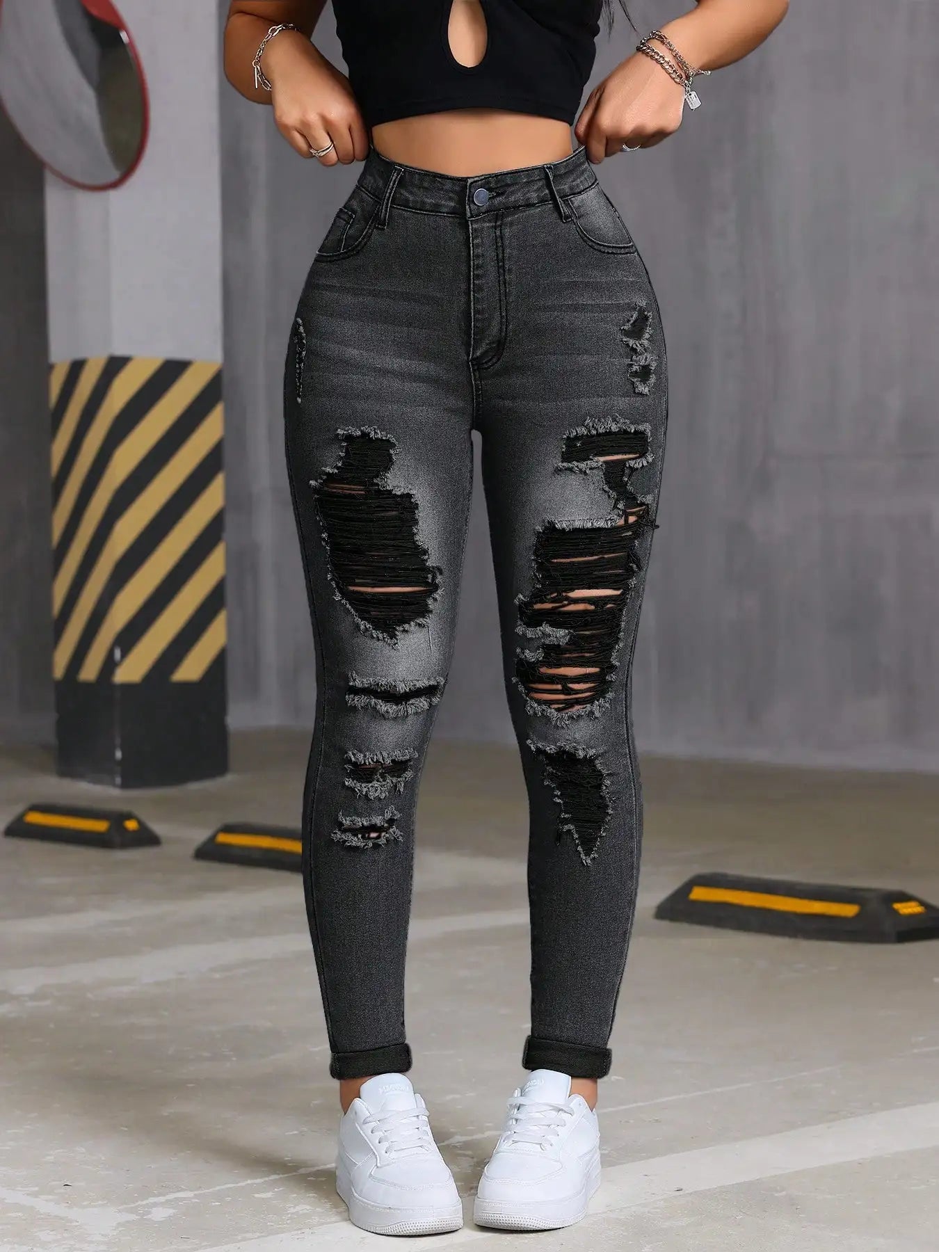 Women's High Waist Distressed Skinny Jeans