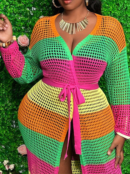 Color-Block Crochet Cardigan Beach Cover-Up