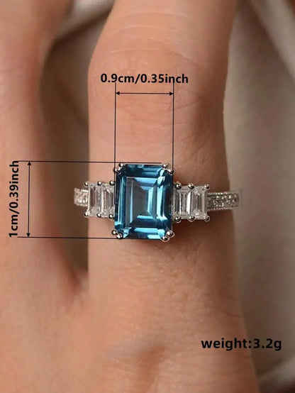 Elegant Blue Rectangular CZ Ring