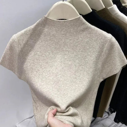 Turtleneck Solid Thin Pullover Knitted Sweater