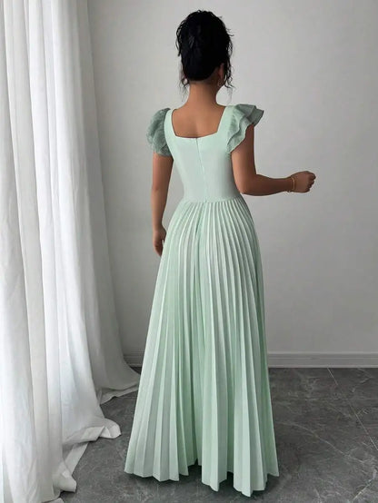 Elegant Mint Green Square Neck Maxi Dress