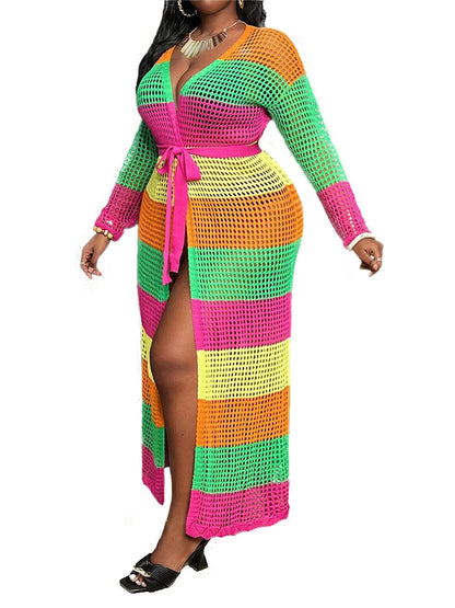 Color-Block Crochet Cardigan Beach Cover-Up