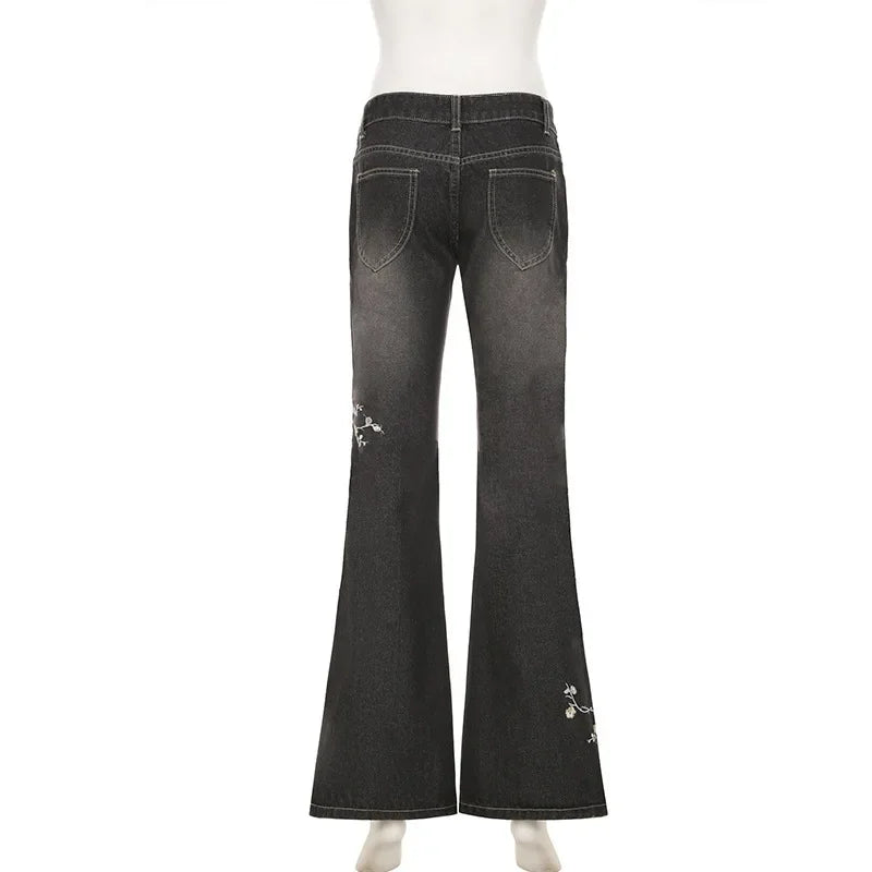 Floral Embroidery Jeans Vintage