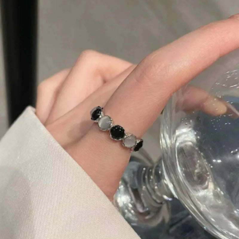 Black and White Cat's Eye Stone Ring